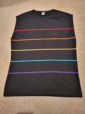 Vtg 80s Trax Activewear Mesh Sleeveless Muscle Pride Rainbow Shirt Large Black • $49