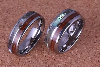 Tungsten Wedding Ring Set With Koa Wood And Shell Inlaid 6mm&8mm Width  • $110