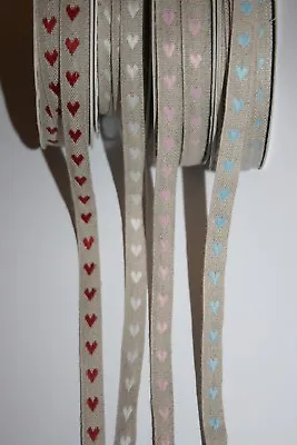 Berties Bows Gorgeous Little Hearts Woven Linen Ribbon-1m • £1.99