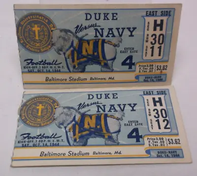 Vintage Pair 1944 Duke Vs Navy Football Ticket Stubs Baltimore Stadium • $24.99