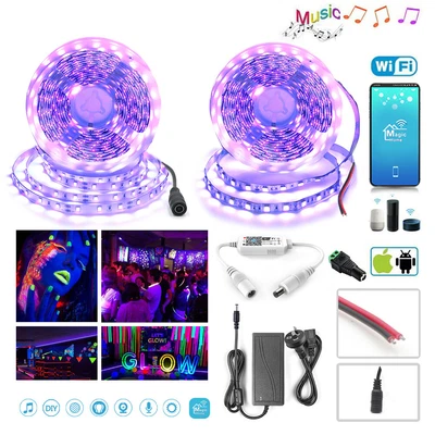 $9.99 • Buy 5m-20m 12V UV Purple Blacklight LED Strip Light 395-400nm WiFi Control Adapter