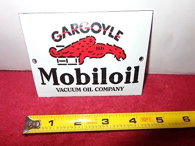 3 1/2 X 4  5/8 MOBIL OIL. GARGOYLE ADV SIGN DOMED DIE CUT METAL PORCELAIN #Z 174 • $89.99