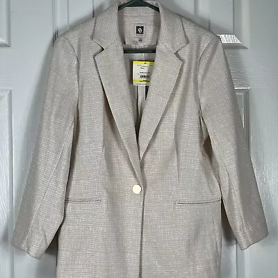 Anne Klein Blazer Womens Size M Cream White Jacket Career Classic Windowpane • $26.49