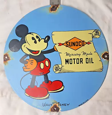 Vintage Sunoco Disney Mickey Mouse Porcelain Sign Pump Plate Gas Station Oil • $115