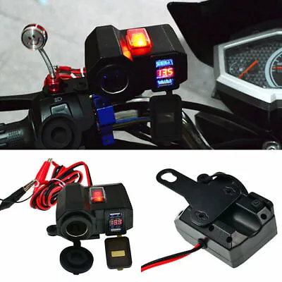 Motorcycle Car Cigarette Charger Waterproof Dual USB Switch Lighter Socket 12V • £13.19