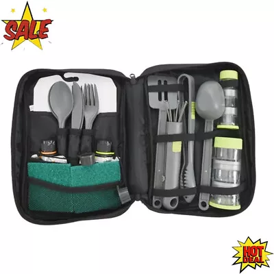 24 Pcs Outdoor & Camping Kitchen Cook Mess Set W/ Travel Bag Lightweight Plastic • $24.77