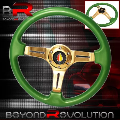 Adavance Leaf Steering Wheel Green Classic Gold Streak Center 6 Bolt Hole 350mm • $53.99