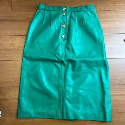 Authentic Celine Vintage Skirt Leather Green Size 40 • $150
