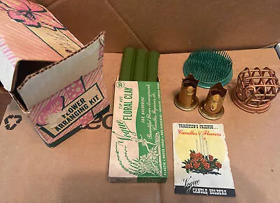 Vintage 60’s Flower Arranging Kit Pin & Mesh & Brass  Holders Clay Complete New • $29.99