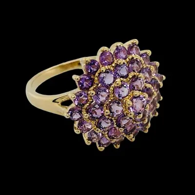 9ct Gold Created Purple Amethyst Cluster Dress Ring 3.3g Size L Preloved • $314.63