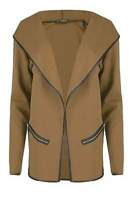 Womens Hoodies Ladies Cardigan Zip Pocket Open Front Stretchy Blazer Coat Jacket • £4.09