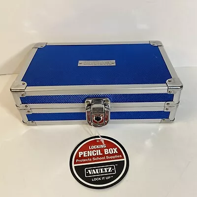 Metal Supplies Box Pencil Box Locking Vaultz Brand Blue Silver Trim • $12