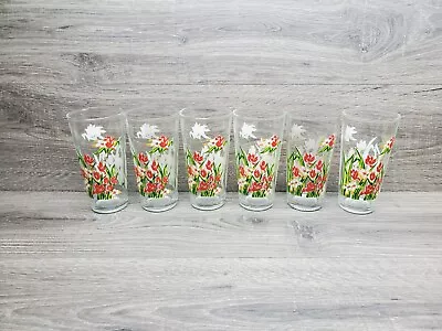 Vtg Handpainted Tulip Glasses Or Tumblers  Floral Set Of 6 BEAUTIFUL! • $39.99