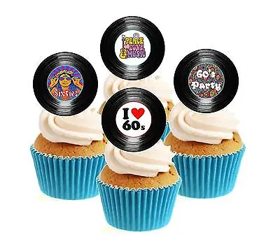 Novelty 60's Party Vinyl Collection 12 Edible Stand Up Wafer Paper Cake Toppers • £3.29