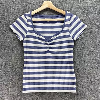 Madewell Top Women XS White Striped Short Sleeve Cotton Sweetheart Fits All Knit • $9.39