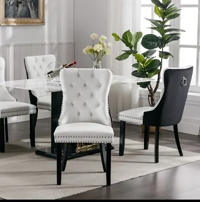 Set Of 2 Kitchen Dining Chairs Velvet PU Faux Leather Upholstered Tufted Wood • $149.99