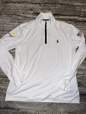Ralph Lauren Polo Shirt Mens White Performance 1/4 Zip US Open Pull Over Size M • $40