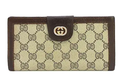 Gucci Vintage Wallet Bifold Long Purse GG Supreme PVC Beige Brown Authentic • $116.99