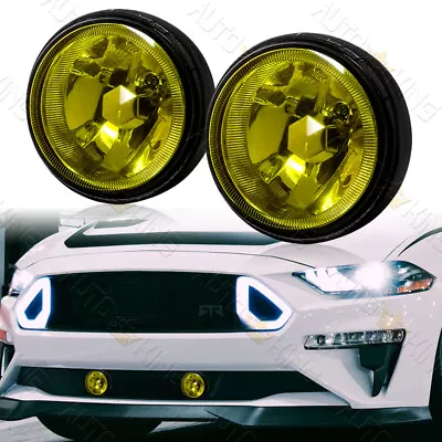 3.5  Round Chrome Housing Yellow Lens Fog Driving Lights Lamps+switch Universal • $33.24