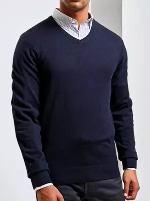 XS Mens Unisex PREMIER V-NECK SWEATER Dark Navy Blue Work Casual School Uniform • £4