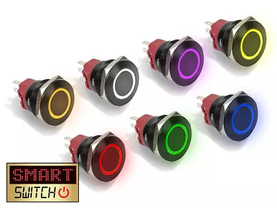 28mm Angel Eye® Halo DPDT Black Aluminium Push Button LED Metal Switch AE28 • £2.49