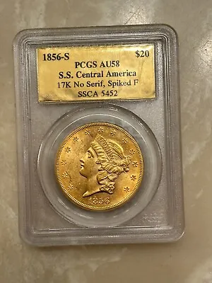 1856 S $20 SSCA PCGS AU58 Gold Foil Central America Shipwreck Gold Coin • $7999