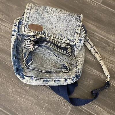 Vtg 80s Class Act Stonewashed Denim Backpack Bag • $25