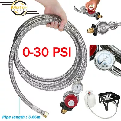 12ft High Pressure Adjustable Propane Gas Regulator Hose Indicator Stainless • $31.89