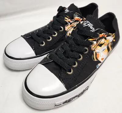 Ed Hardy Laced Black Geisha Skull Sneakers Shoes Womens Size 6 - 11FLR201W • $32.30
