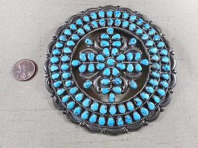 MASSIVE Vintage Zuni Silver NATURAL Turquoise Brooch Or Pendant • $325