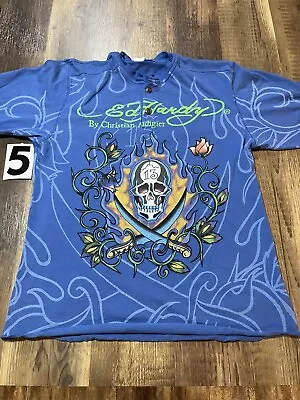 Vintage Don Ed Hardy By Christian Audigier Longsleeve Shirt Blue 13 Flame Skull • $44.99