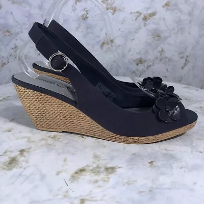 Montego Bay Club Womens Sz 10 Shoes Blue Brown Floral Comfort Slingback Sandals • $10