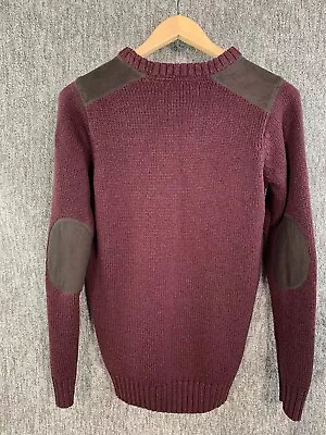 P G Field Jumper Mens Size Small Burgundy With Brown Shoulder & Elbow Patches • £22.50