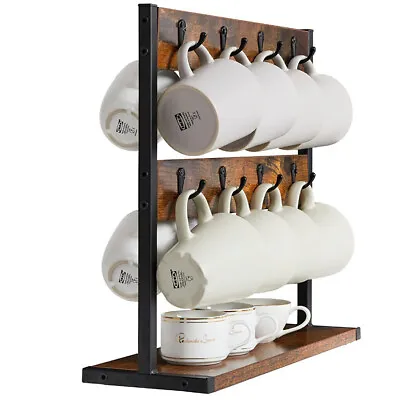 Coffee Mug Holder Free Standing Tabletop Tea Cup Kitchen Storage Rack W/16 Hooks • £19.95