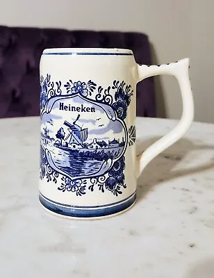 Heineken Beer Mug Stein Holland Delft Blue Sail Boat & Windmill 5 1/4  Vintage • $9.97