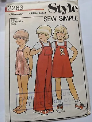 Simplicity 2263 Vintage 70s Sewing Pattern Child's Overalls & Jumper Size 2 CUT • $15