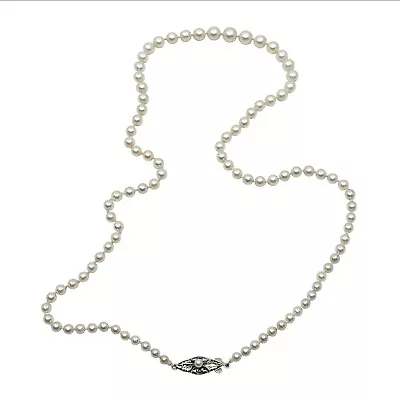 Quality Deco Graduated Akoya Saltwater Cultured Pearl Necklace Sterling Vintage • $296.25