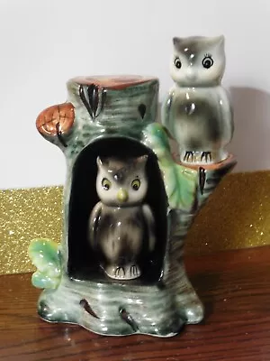Vintage Salt And Pepper Shakers~Victoria Ceramic's Owls In/on A Tree Stump • $18