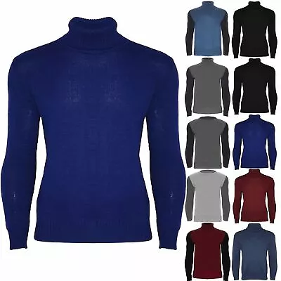 Mens Winter High Polo Roll Turtle Funnel Neck Knitted Sweater Pullover Jumper • £2.49