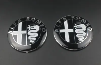 2pcs 74mm Alfa Romeo Black Front Hood Rear Boot Trunk Emblems Badges Stickers • $21.96