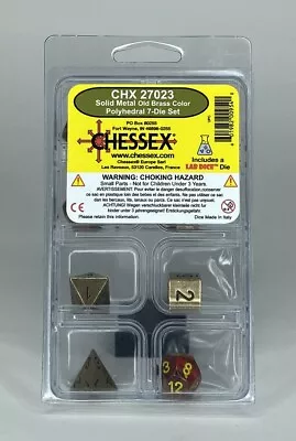 Chessex Solid Metal Old Brass Color Bonus Lab Die Polyhedral 7 Die Set CHX 27023 • $34.99