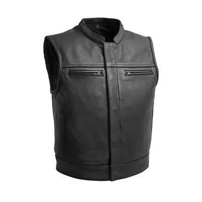 Men's Sleeveless Leather Jacket Motorcycle Victory Lane Jacket Biker Waistcoat • $108.30