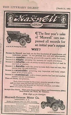 $15.50 • Buy 1906 Maxwell  Touring  And Tourabout Original Ad - Extremely Rare - Tarrytown NY