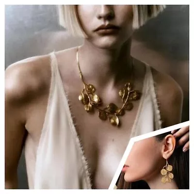 Gold Silver Collar Leaf Design  Zara Dup Collar  Statement Necklace Earrings • $7.45