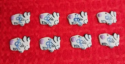 Handmade Ceramic Rabbit Buttons X 8 Handpainted Crafts Easter Spring • £2