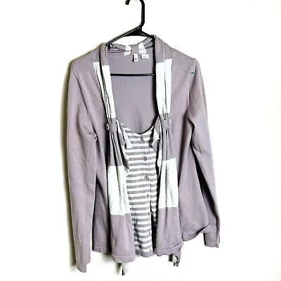 Moth Anthropologie Womens Sz Large Cardigan Sweater Purple Gray Layered Scarf • $19.95