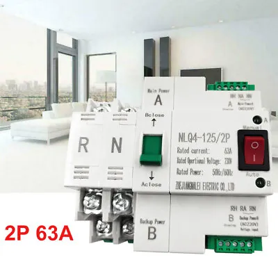 £24.56 • Buy 2P 63A Dual Power Automatic Transfer Switch For Generator Changeover Switch 220V
