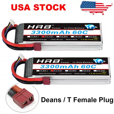 2pcs HRB 11.1V 3S 3300mAh Deans T 60C LiPo Battery For RC Helicopter Drone Boat • $50.99