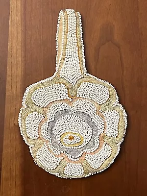 Antique Belgium Wrist Purse Handmade Tambour Embroidery White Seed Beads • $19.99