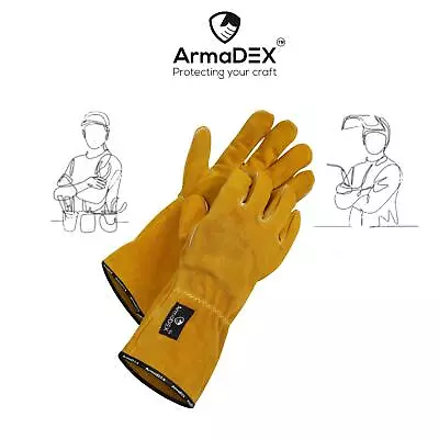 ArmaDEX Heat Resistant Leather ARC MIG Welders Protective Gauntlet Glove • £11.95